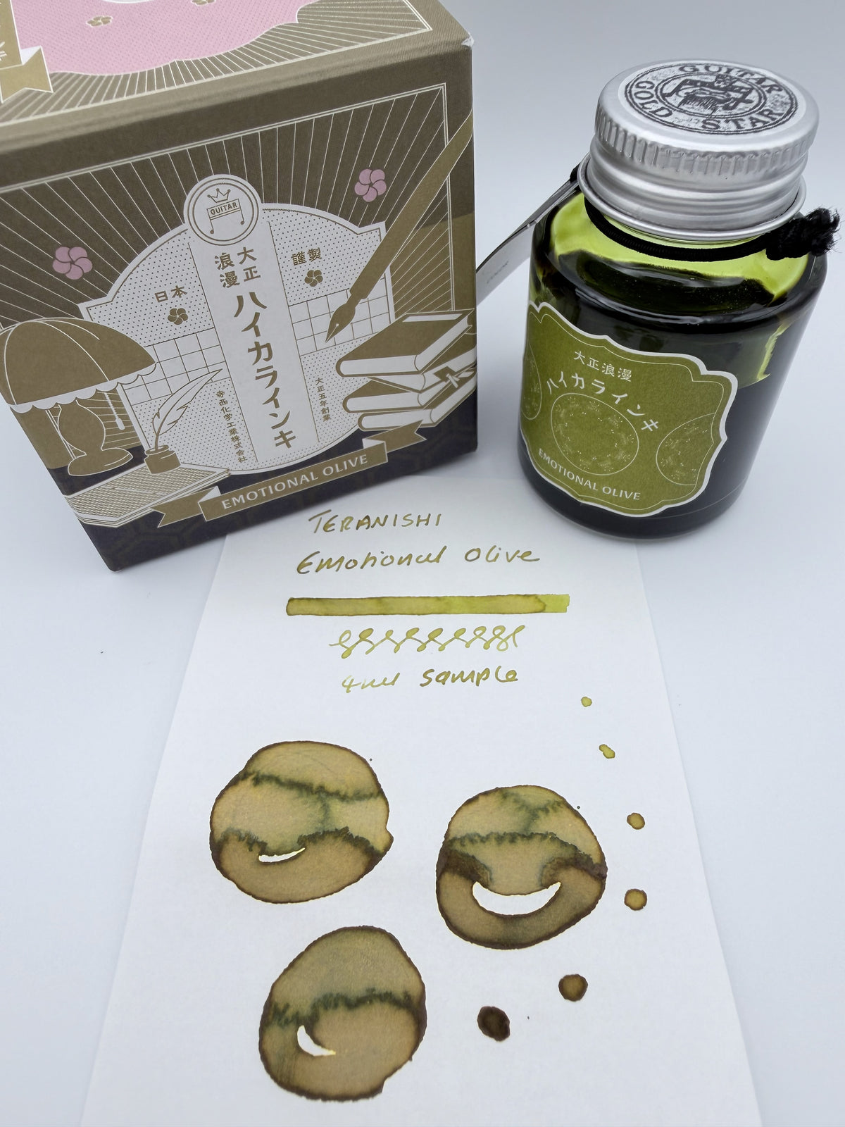 Teranishi Guitar Taisho Roman Haikara Emotional Olive — 4ml Fountain Pen Ink Sample